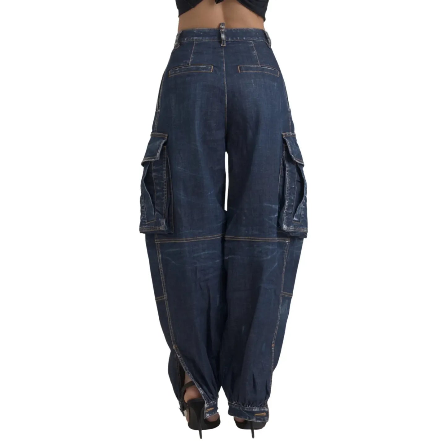 Dsquared² Blue High Waist Cotton Cargo Baggy Denim Jeans