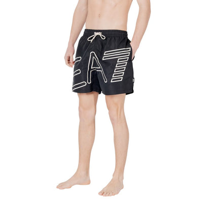EA7 Emporio Armani Black Polyester Swim Shorts EA7 Emporio Armani