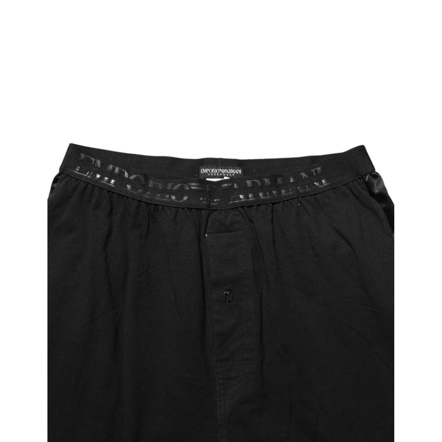 Emporio Armani Black Cotton Blend Logo Waistband Trouser Pants