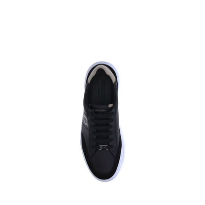 Ferragamo Black Calf Leather Bos Taurus Low Top Sneakers Ferragamo