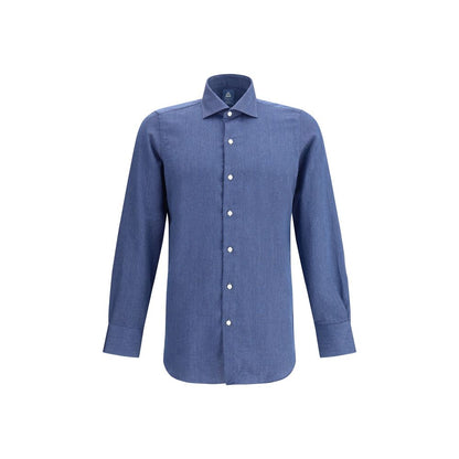Finamore Blue Cotton Dress Shirt Finamore