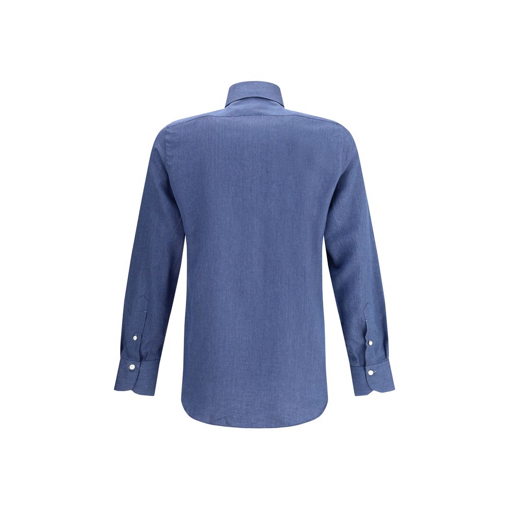 Finamore Blue Cotton Dress Shirt Finamore