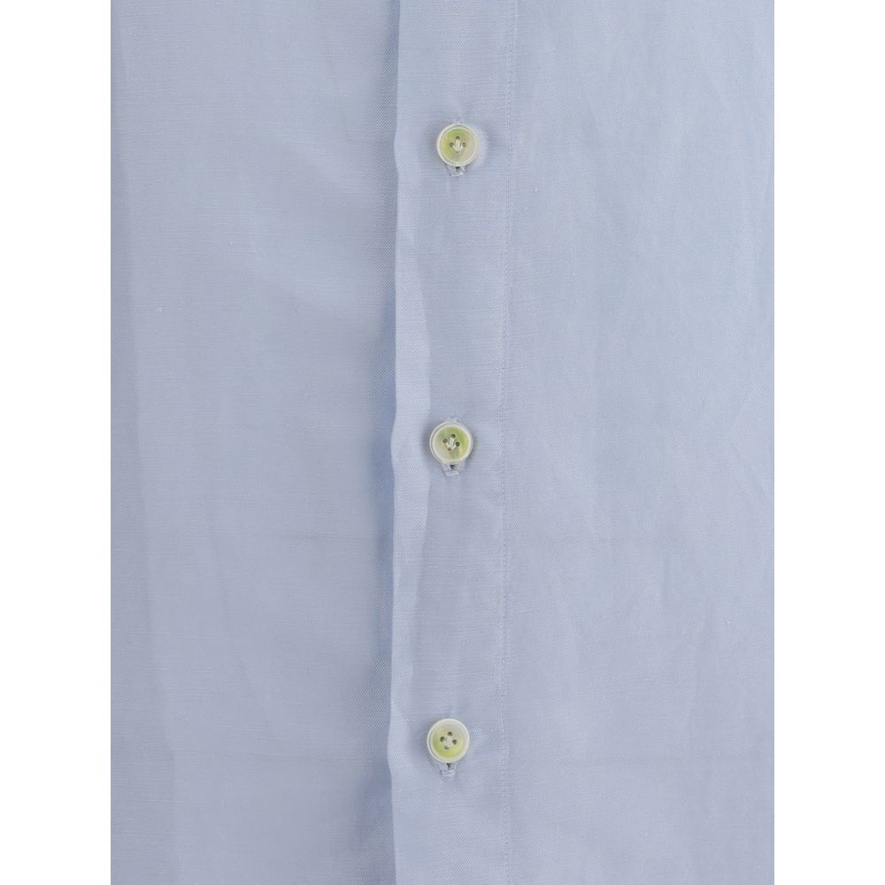 Finamore Light Blue Linen Dress Shirt Finamore
