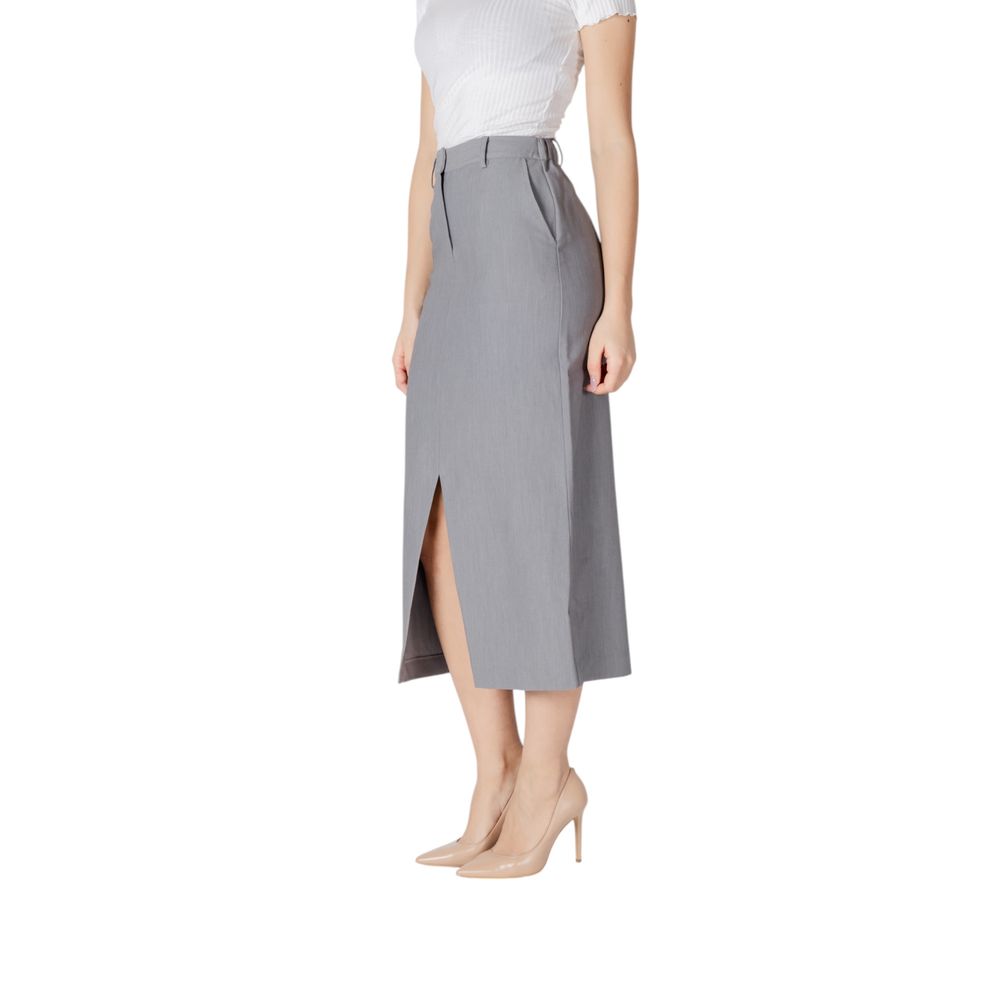 ICHI Gray Polyester Long Skirt