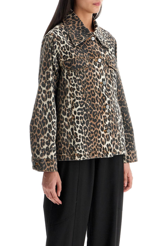 Ganni "leopard print denim jacket"