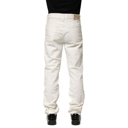 Jeckerson White Cotton Stretch Straight Fit Men Denim Jeans Jeckerson