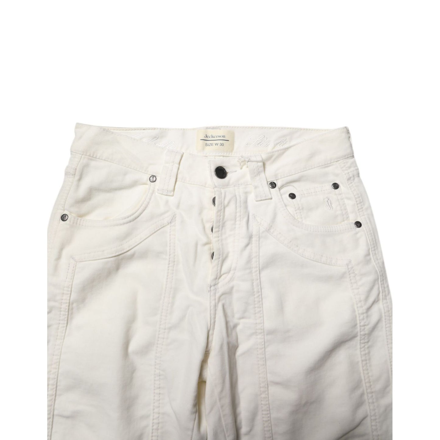 Jeckerson White Cotton Stretch Straight Fit Men Denim Jeans Jeckerson