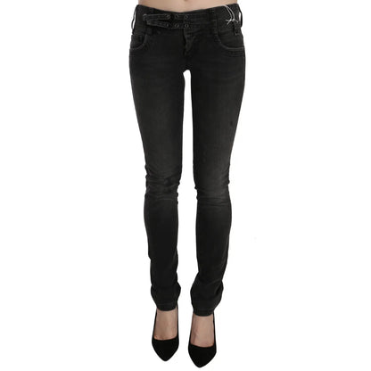 John Galliano Black Washed Low Waist Slim Fit Skinny Denim Pants Jeans John Galliano