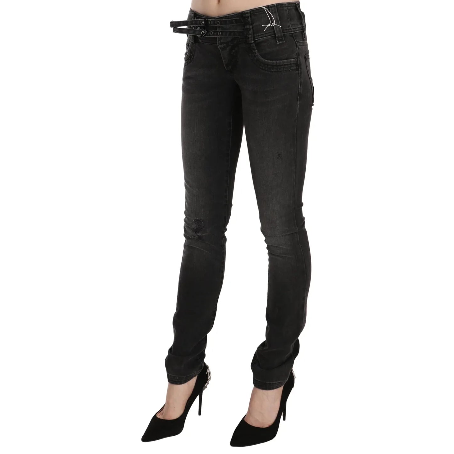 John Galliano Black Washed Low Waist Slim Fit Skinny Denim Pants Jeans John Galliano