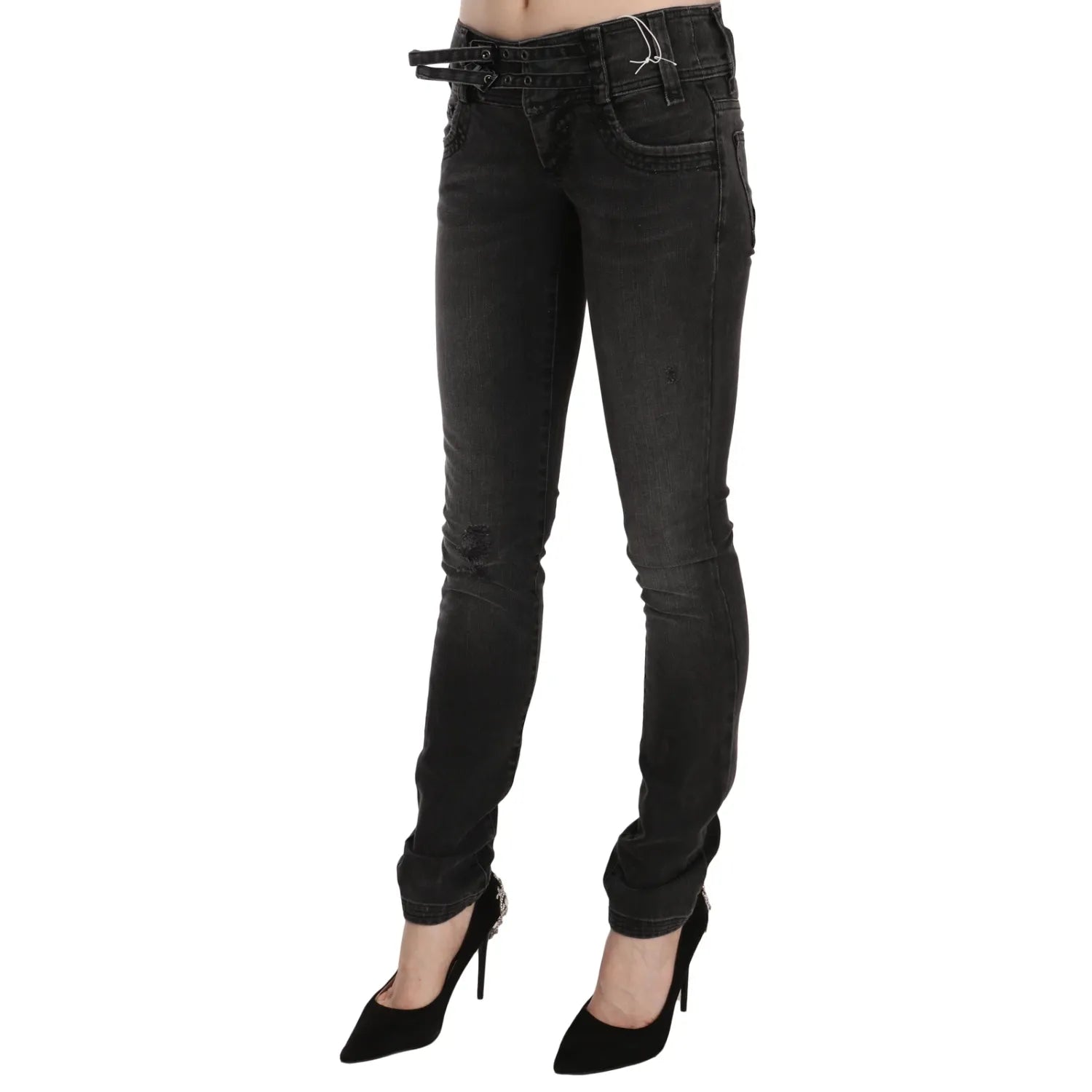 John Galliano Black Washed Low Waist Slim Fit Skinny Denim Pants Jeans