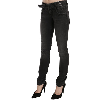 John Galliano Black Washed Low Waist Slim Fit Skinny Denim Pants Jeans John Galliano