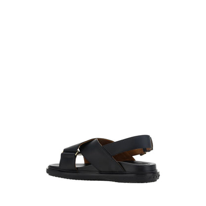 Marni Black Calf Leather Bos Taurus Flat Sandals Marni