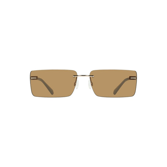 Calvin Klein beige metal women sunglasses with rectangular brown lenses offering contemporary style and UV protection.