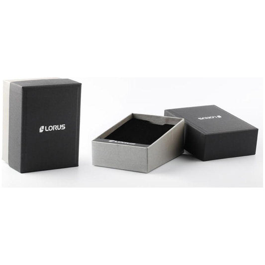 Lorus watch packaging, featuring stylish black and gray boxes with Lorus branding, open to show interior design.