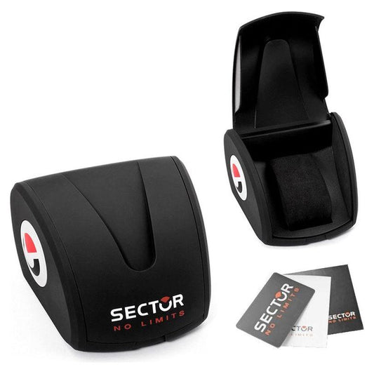 Official Sector watch box for Model 670, featuring sleek black design with logo, ideal for storing and gifting chronograph wristwatches.