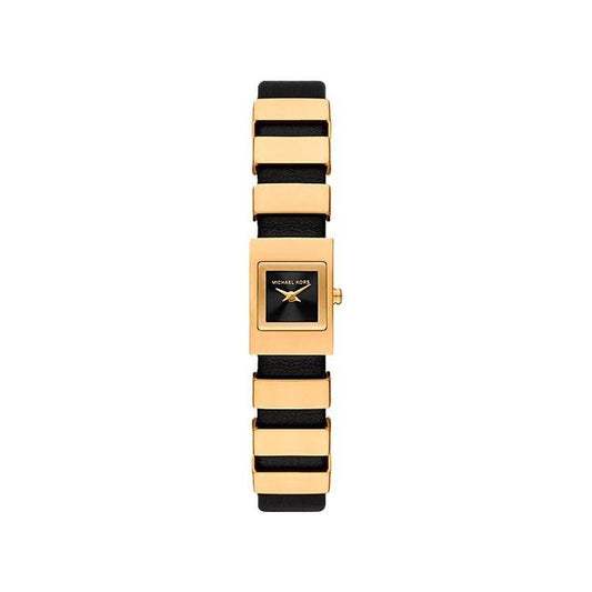 Gold and black Michael Kors watch, model MK4887, with rectangular face and stylish strap design